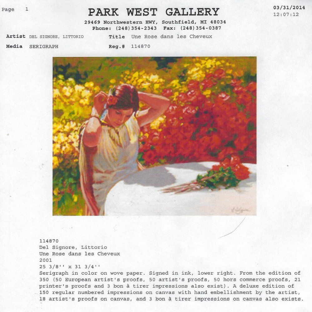"Une Rose dans les Cheveux" by Del Signore Littorio Serigraph - Picture 7 of 7